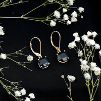 Genuine 8mm Cushion Cut Black Spinel Drop Earrings Lever Back