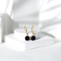 Genuine 8mm Cushion Cut Black Spinel Drop Earrings Lever Back