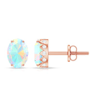 Natural 6X8mm Oval Ethiopian Opal Classic Stud Earrings with Diamond