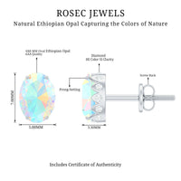 Natural 6X8mm Oval Ethiopian Opal Classic Stud Earrings with Diamond