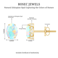 Natural 6X8mm Oval Ethiopian Opal Classic Stud Earrings with Diamond