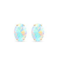 Natural 6X8mm Oval Ethiopian Opal Classic Stud Earrings with Diamond