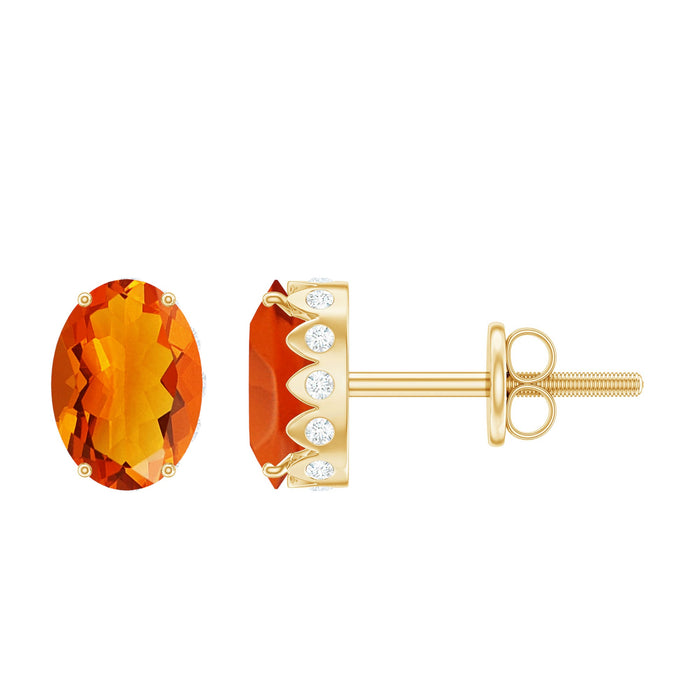 Natural fire opal diamond stud earrings with screw back by Rosec Jewels, showcasing sparkling fire opal and diamond accents.