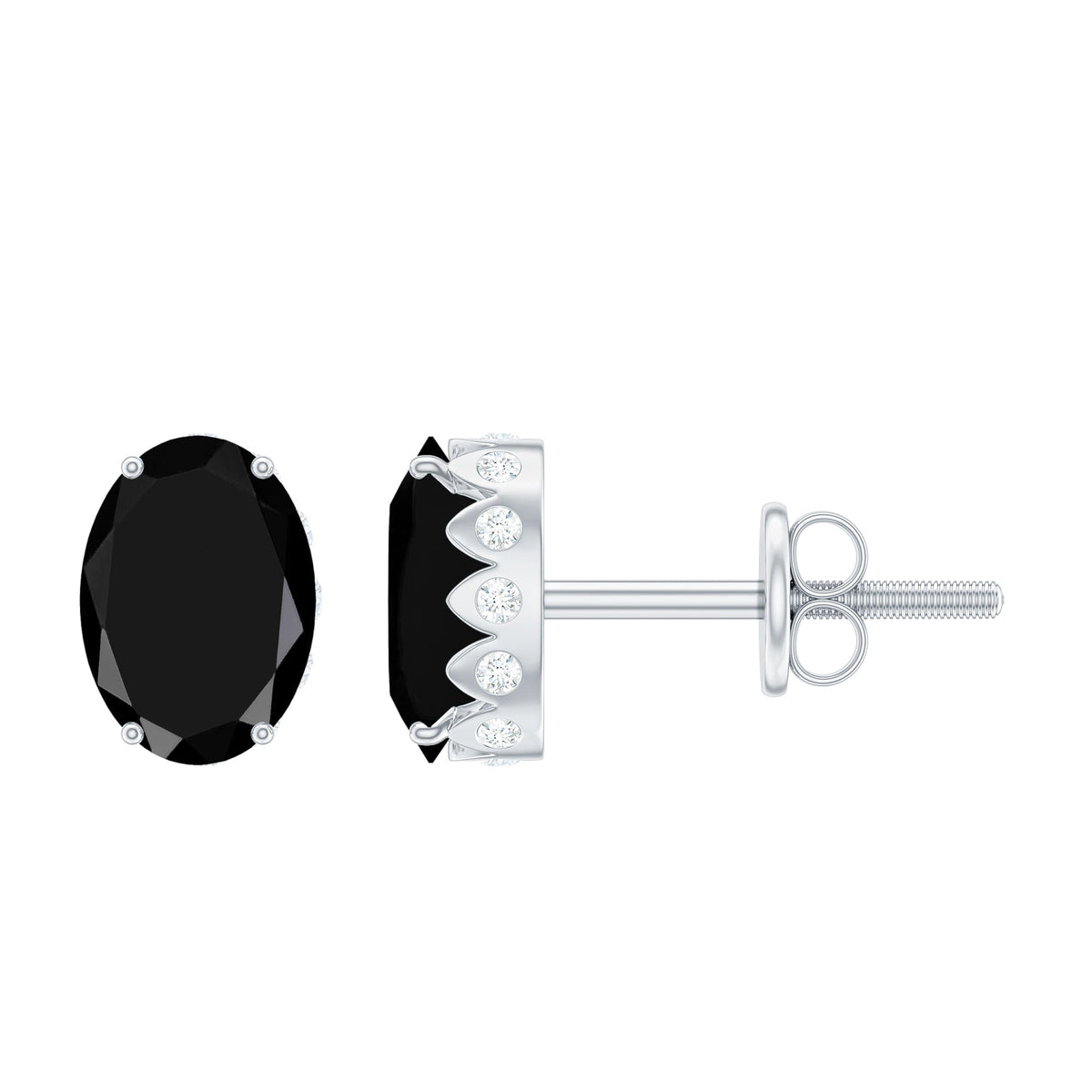 Natural 6X8mm Oval Black Onyx Earrings with Diamond