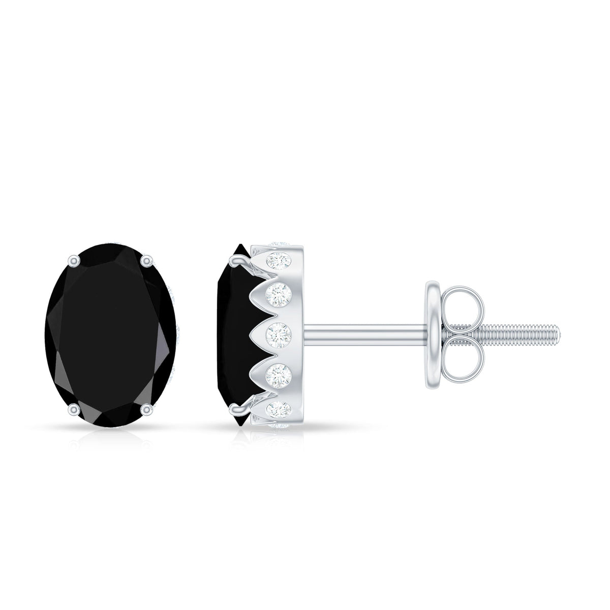 Natural 6X8mm Oval Black Onyx Earrings with Diamond