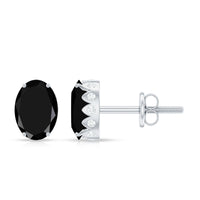 Natural 6X8mm Oval Black Onyx Earrings with Diamond