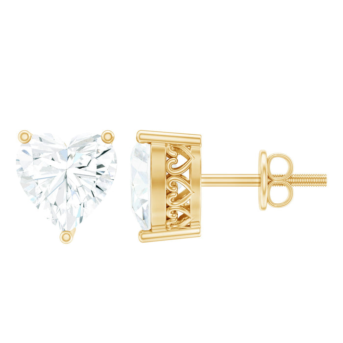Rosec Jewels certified 3-carat moissanite heart earrings for women, featuring sparkling heart-shaped gemstones and elegant design.