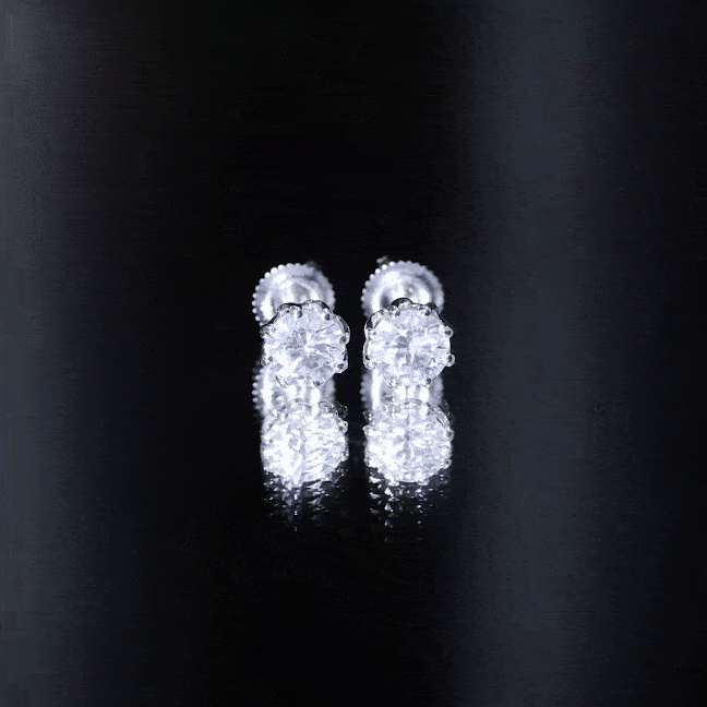 Round cut 1.9 carat cubic zirconia solitaire stud earrings in silver by Rosec Jewels, showcasing sparkling gemstone and sleek design.
