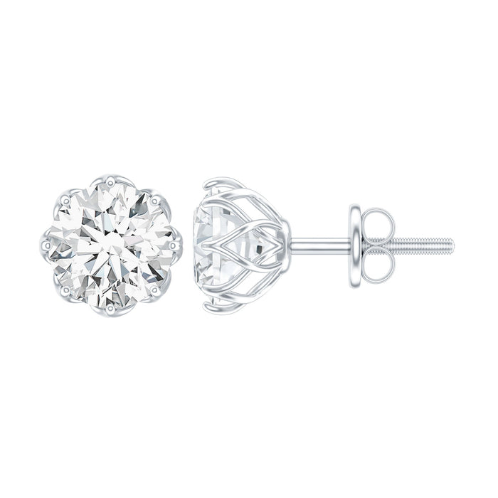 Round cut cubic zirconia solitaire stud earrings in sterling silver, 1.9 carats, by Rosec Jewels.