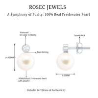 Genuine Freshwater Pearl Diamond Stud Earrings with Screw Back