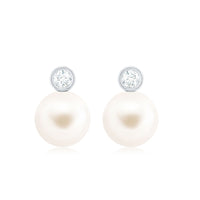Genuine Freshwater Pearl Diamond Stud Earrings with Screw Back