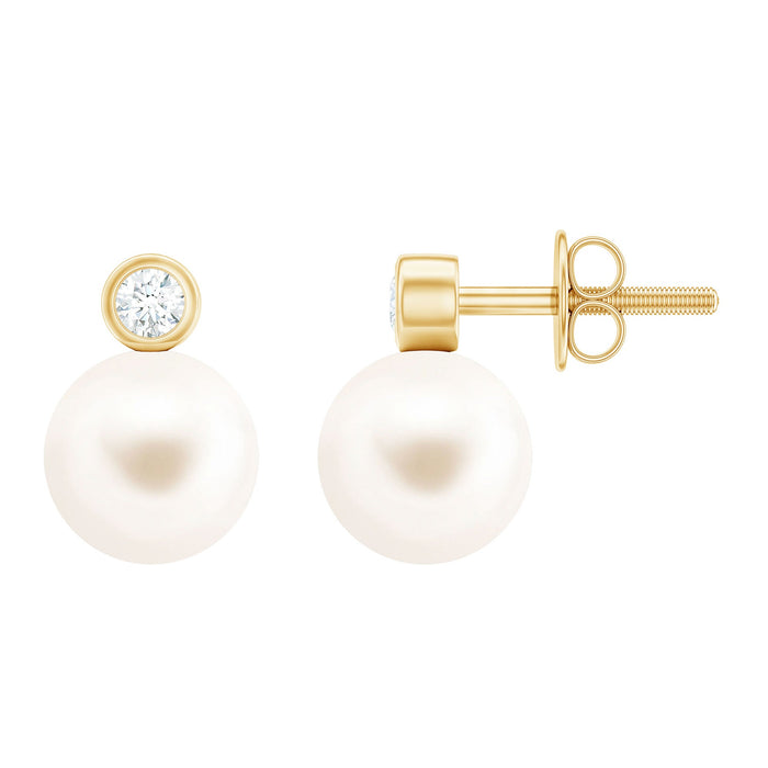 Freshwater pearl and diamond stud earrings with screw back from Rosec Jewels, showcasing elegant jewelry design.