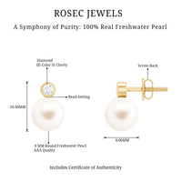 Genuine Freshwater Pearl Diamond Stud Earrings with Screw Back