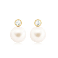 Genuine Freshwater Pearl Diamond Stud Earrings with Screw Back
