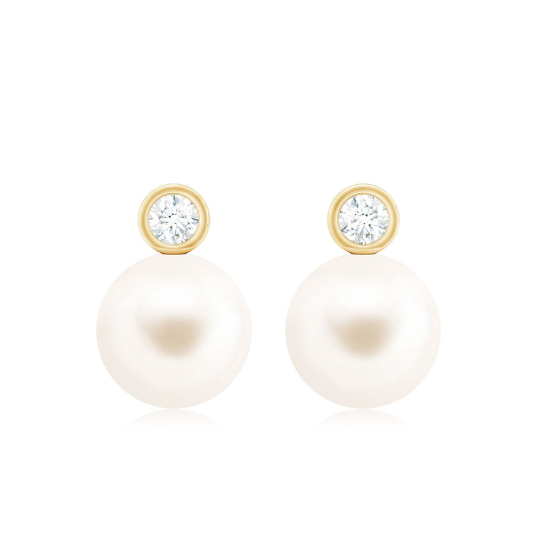 Rosec Jewels genuine freshwater pearl and diamond stud earrings with screw back, elegant jewelry featuring pearls and sparkling diamonds