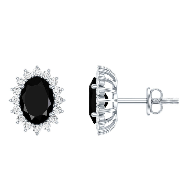 Black diamond stud earrings with screw back by Rosec Jewels, featuring 2.6 carats of lab-grown black diamonds.