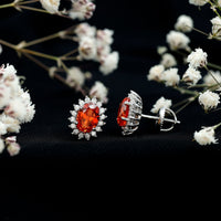 Lab Created 2 Carat Orange Sapphire Stud Earrings with Moissanite Halo