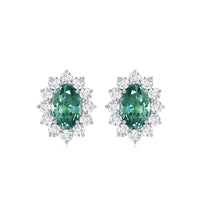 2 Carat Lab Grown Green Sapphire Stud Earrings with Halo