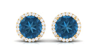 London Blue Topaz Stud Earrings with Diamond Halo