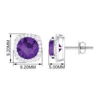 Classic Round Amethyst Halo Stud Earrings with Diamond