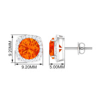 Classic Lab Created Orange Sapphire and Diamond Stud Earrings