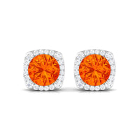 Classic Lab Created Orange Sapphire and Diamond Stud Earrings