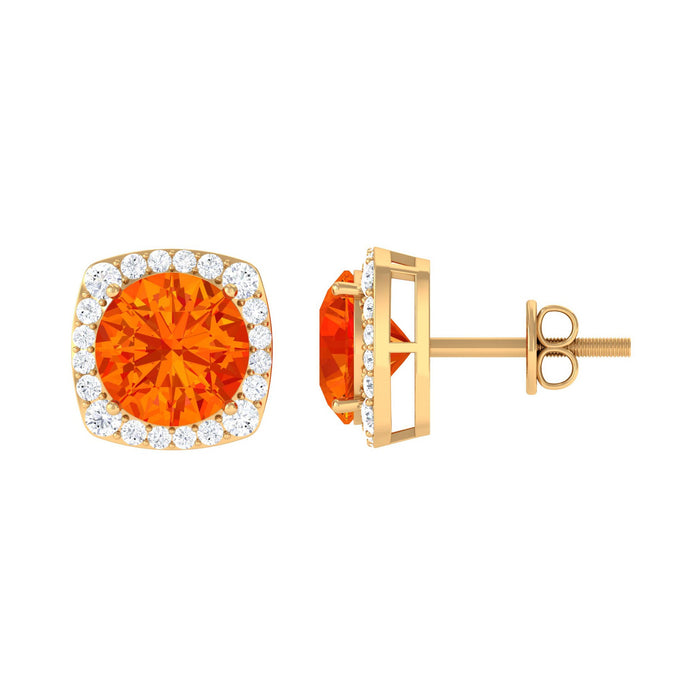 Lab-created orange sapphire and diamond stud earrings by Rosec Jewels featuring a classic elegant design.