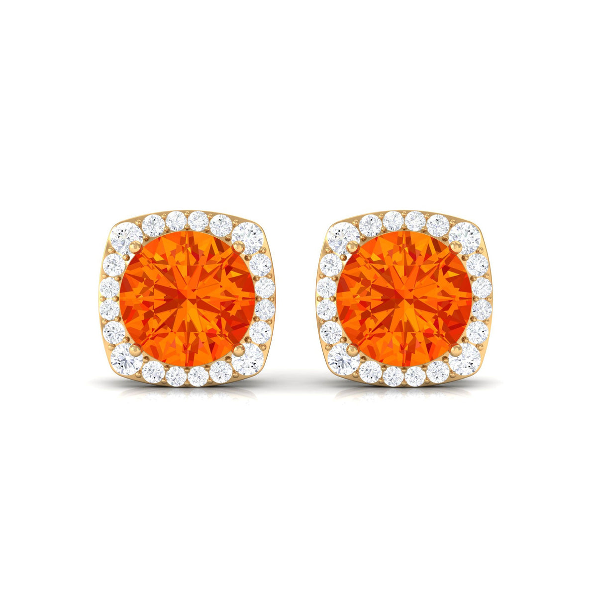 Classic Lab Created Orange Sapphire and Diamond Stud Earrings