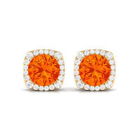 Classic Lab Created Orange Sapphire and Diamond Stud Earrings