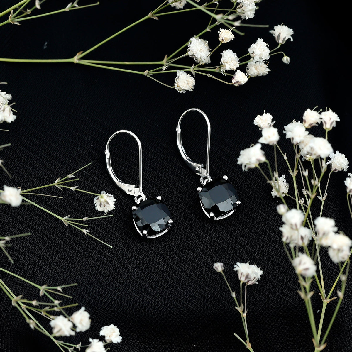 Black Onyx Solitaire Drop Lever Back Earrings