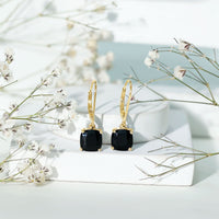 Black Onyx Solitaire Drop Lever Back Earrings