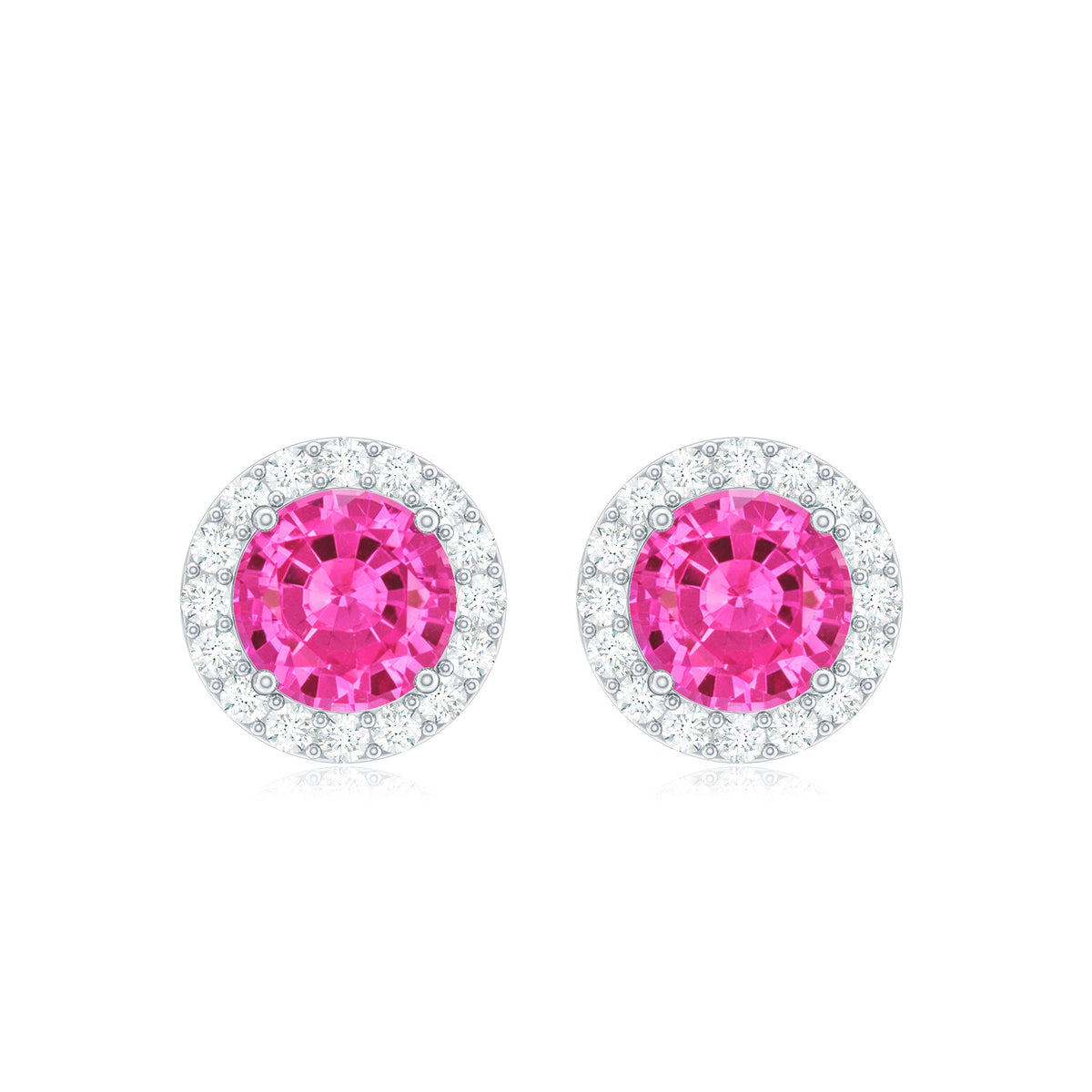 Lab Created Pink Sapphire and Diamond Halo Stud Earrings
