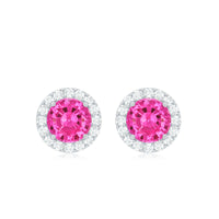 Lab Created Pink Sapphire and Diamond Halo Stud Earrings