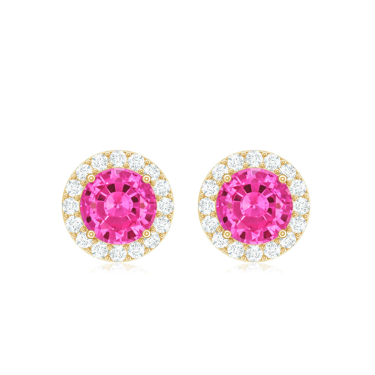 Lab Created Pink Sapphire and Diamond Halo Stud Earrings