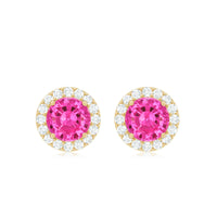 Lab Created Pink Sapphire and Diamond Halo Stud Earrings