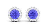 Real Tanzanite Halo Stud Earrings with Dimaond