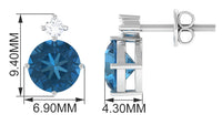 London Blue Topaz Solitaire Stud Earrings with Diamond