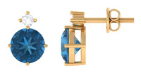 London Blue Topaz Solitaire Stud Earrings with Diamond