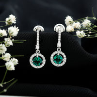 1.8 Carat Lab Grown Emerald Drop Earrings with Moissanite