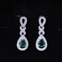 Silver Lab Grown Emerald Wedding Dangle Earrings With Certificate