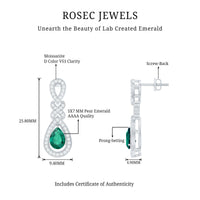 Silver Lab Grown Emerald Wedding Dangle Earrings With Certificate