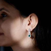 Silver Lab Grown Emerald Wedding Dangle Earrings With Certificate