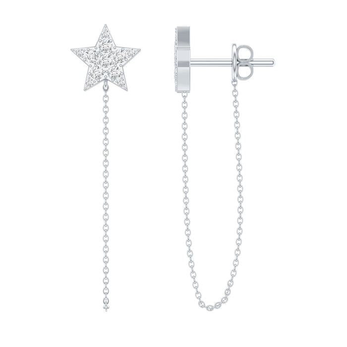 Certified Moissanite Star Chain Earrings for women by Rosec Jewels, featuring sparkling star-shaped moissanite stones on elegant earrings