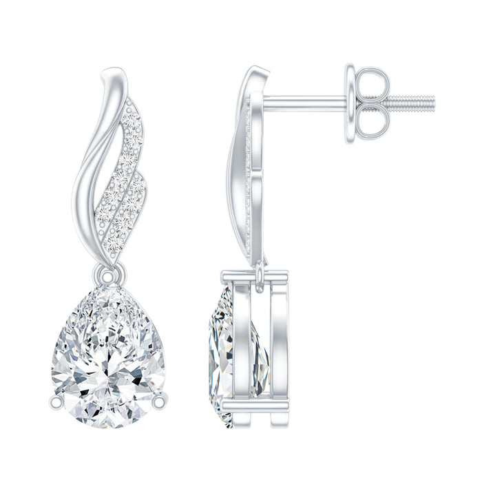 Certified 2.6 carat moissanite teardrop earrings for weddings, featuring sparkling gemstone drops and elegant design by Rosec Jewels
