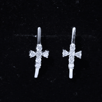Certified Moissanite Cross Stud Earrings in 14K Gold Plated Silver