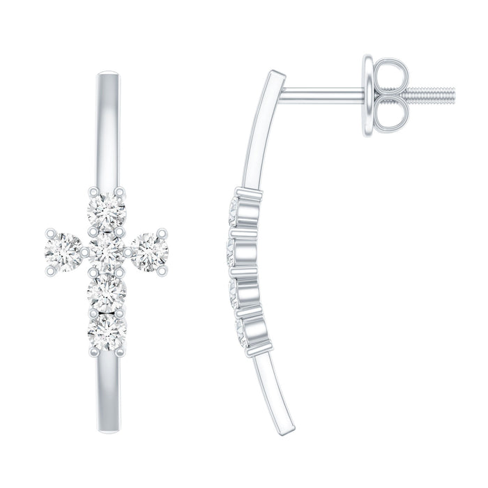 Certified Moissanite cross stud earrings in 14K gold plated silver with sparkling gemstone accents.