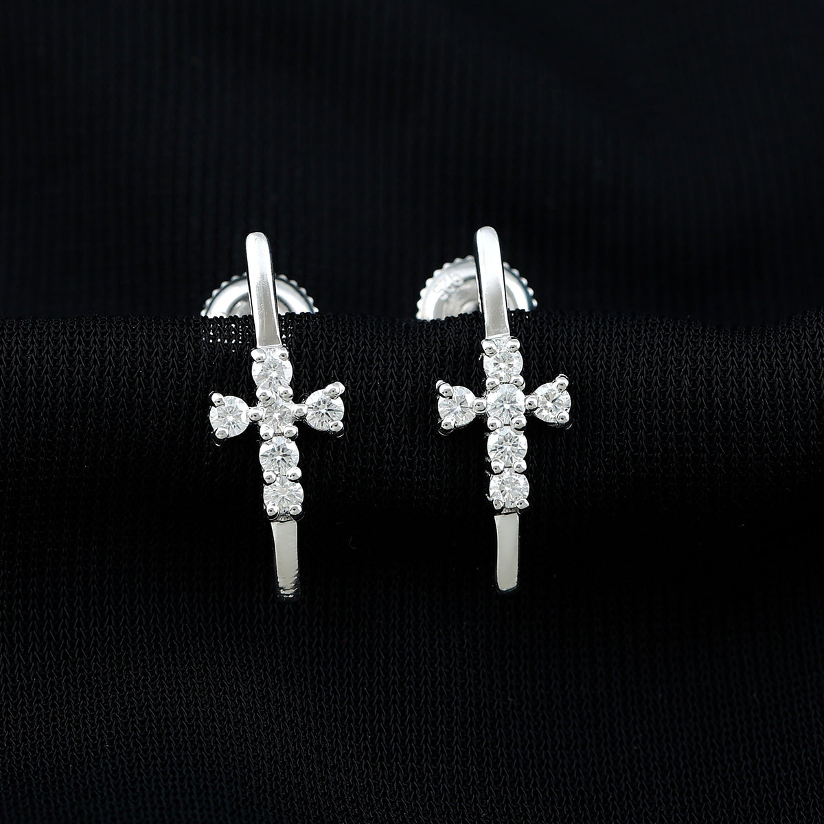 Certified Moissanite Cross Stud Earrings in 14K Gold Plated Silver