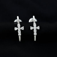 Certified Moissanite Cross Stud Earrings in 14K Gold Plated Silver