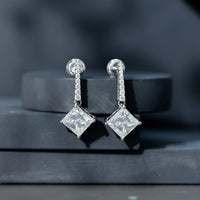 Certified 6 Carat Princess Cut Moissanite Drop Earrings in Silver