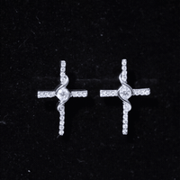 Certified Moissanite Cross Stud Earrings in Silver